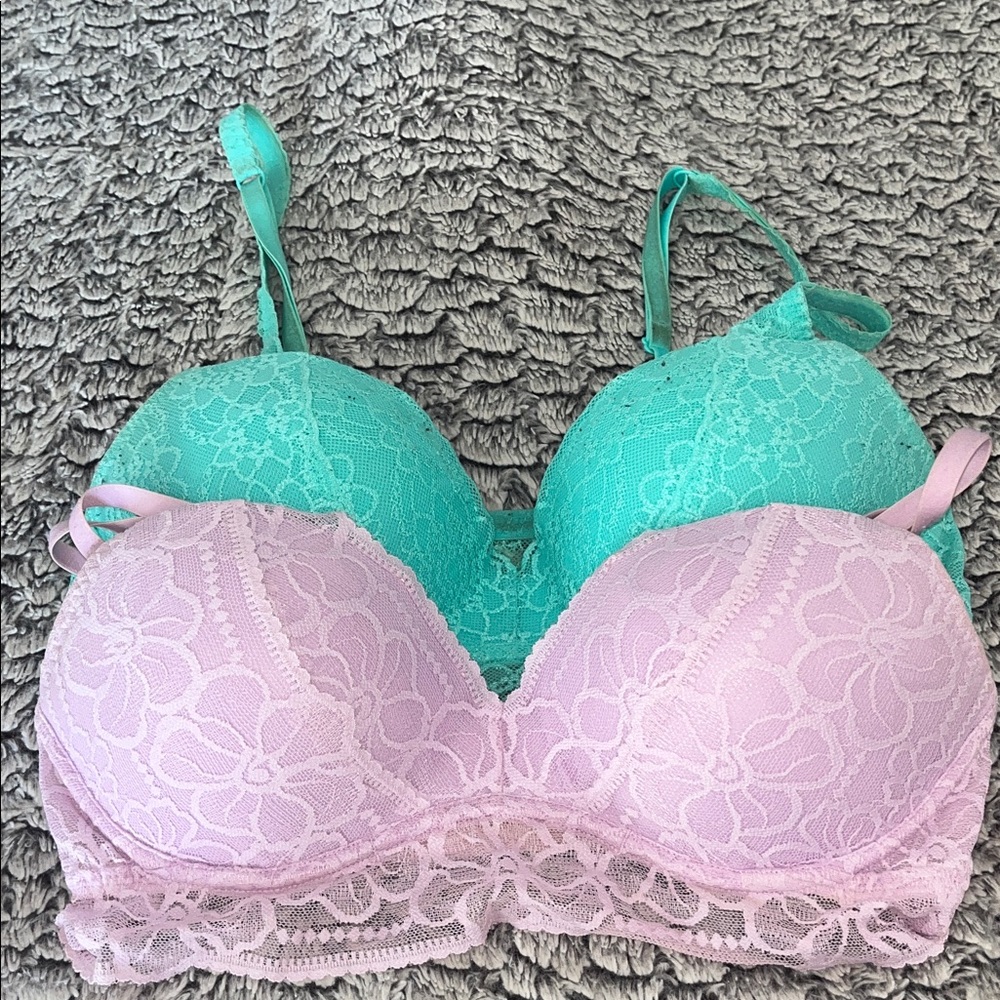 PINK Victoria's Secret Lace Bra Set in Mint and Lavender